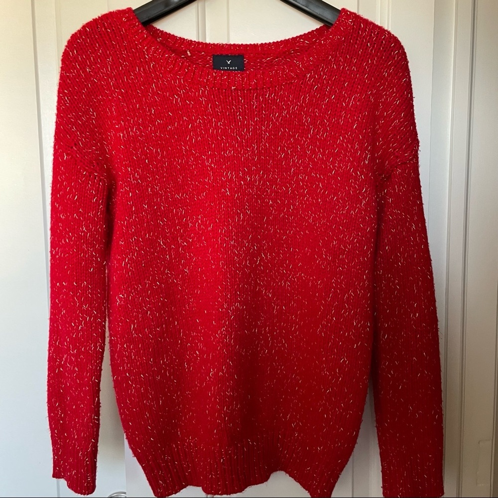 American Eagle Outfitters Vintage Scoop Neck Red&Gold Sweater.Med - Picture 2 of 9